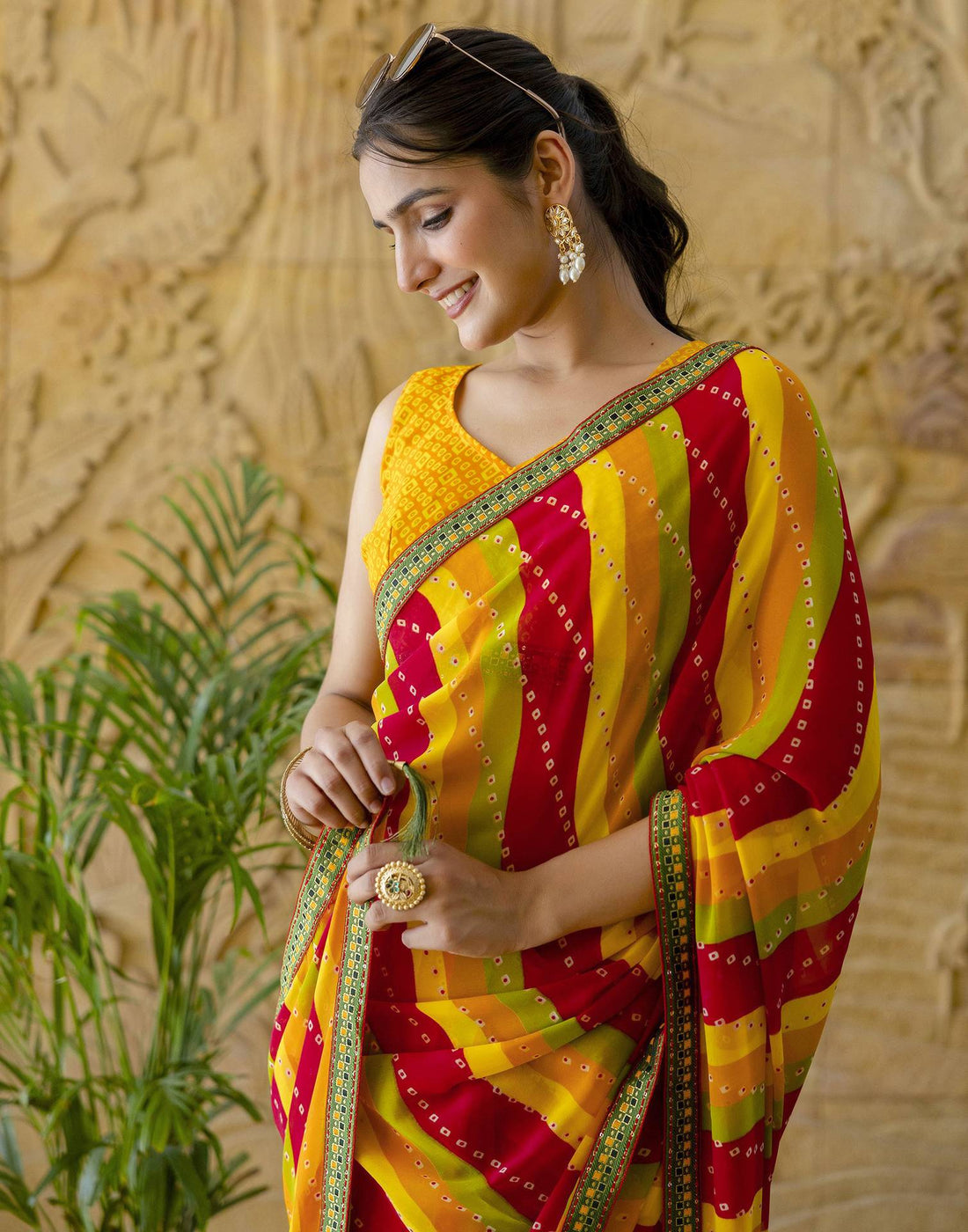 Yellow Georgette printed Saree