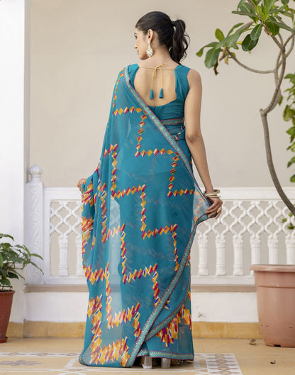 Teal Green Georgette printed Saree