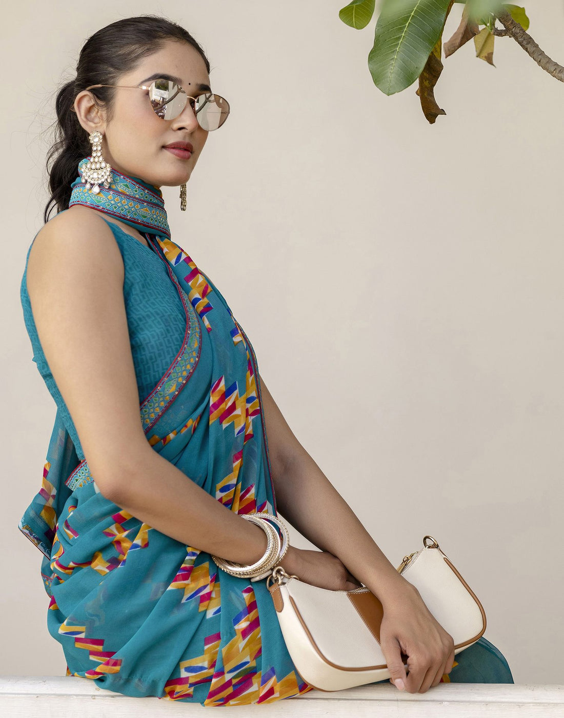 Teal Green Georgette printed Saree
