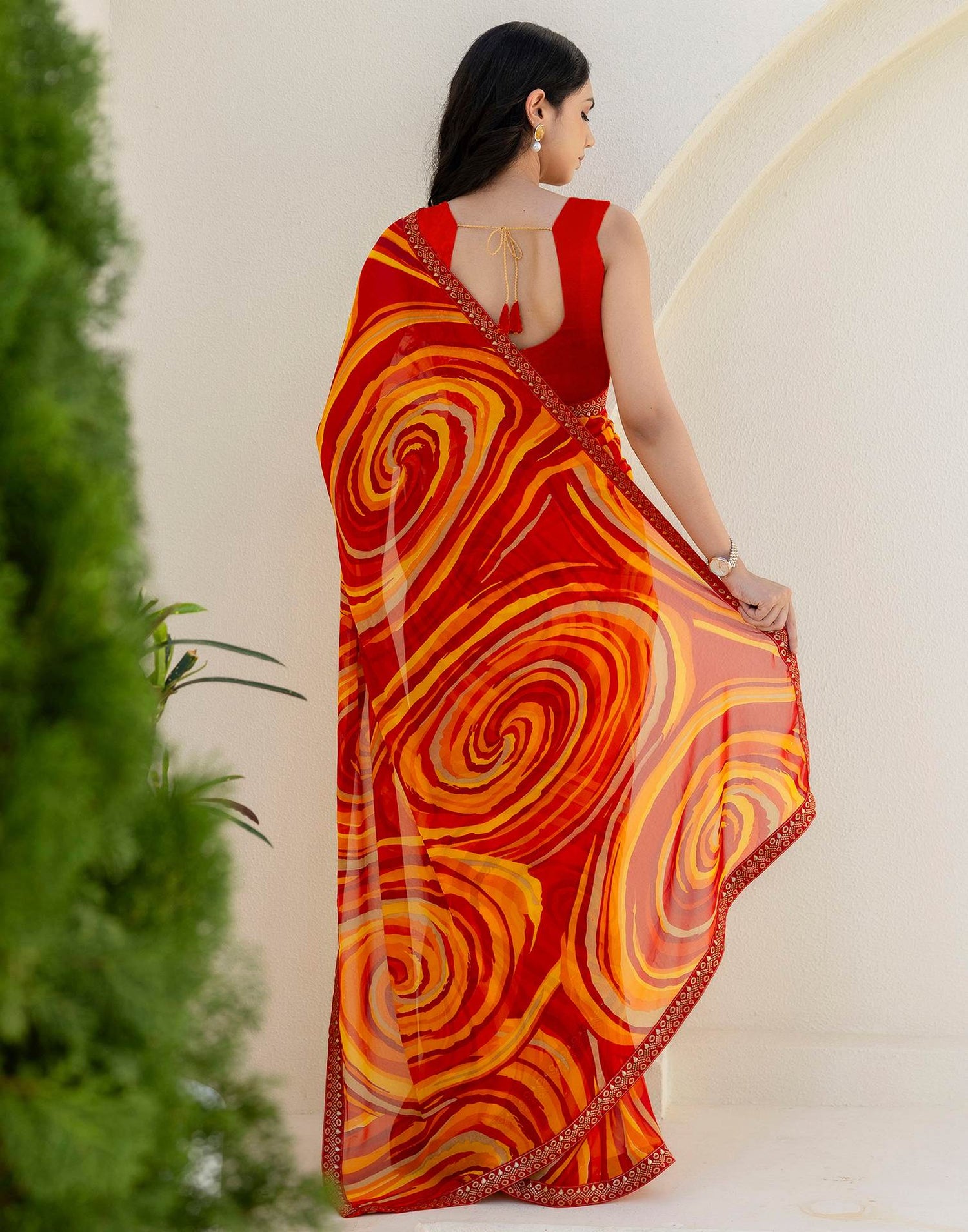 Red Georgette Printed Saree