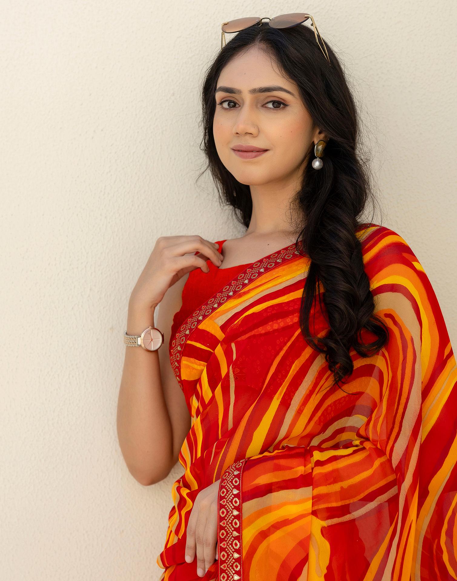 Red Georgette Printed Saree