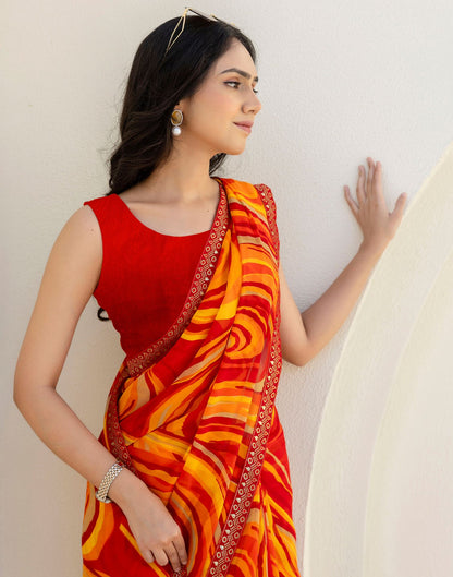 Red Georgette Printed Saree