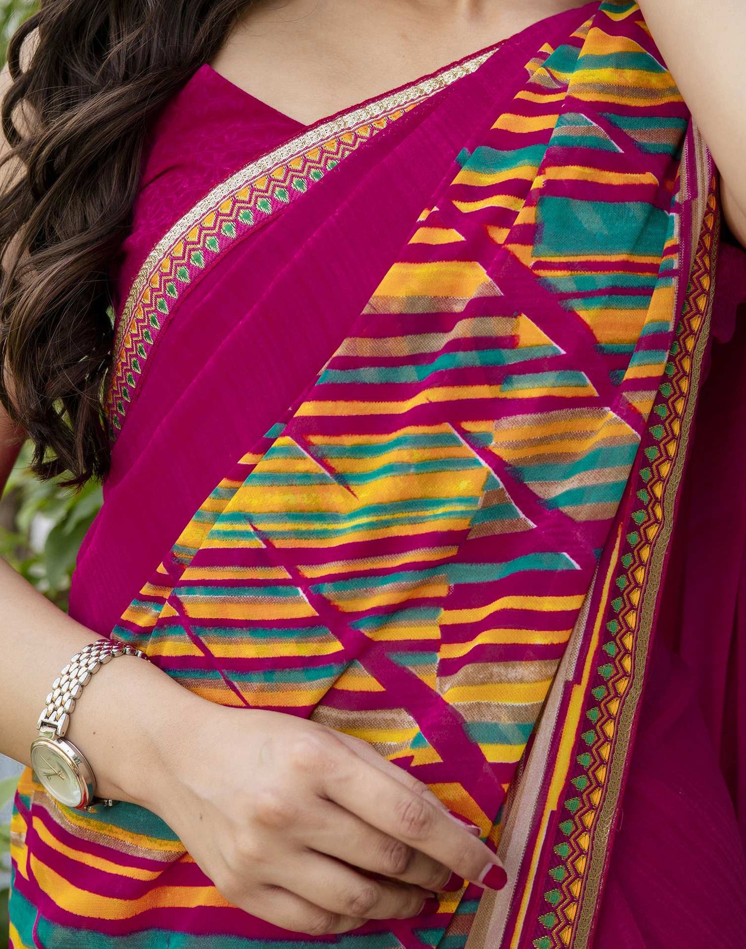 Rani Pink Georgette Printed Saree