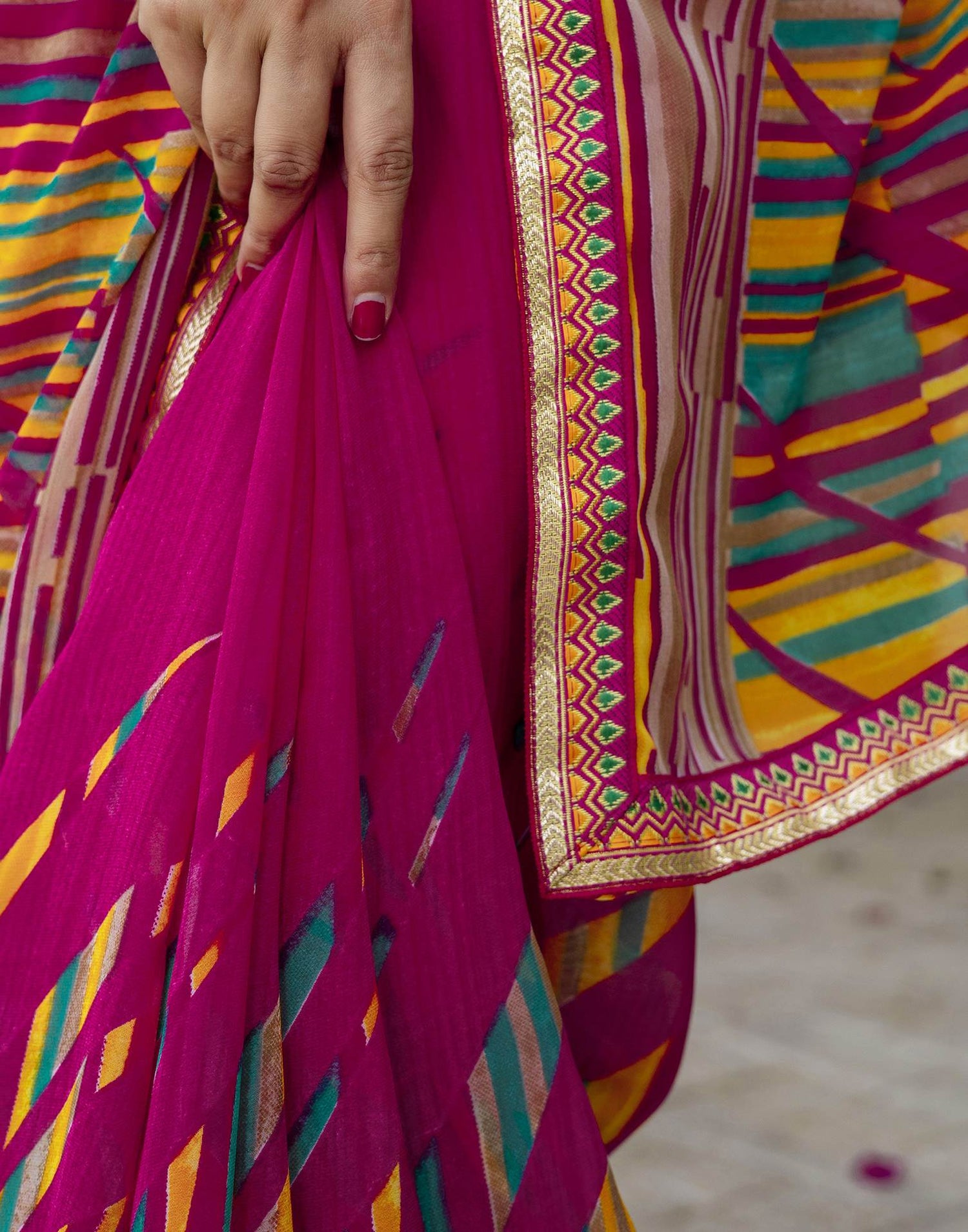 Rani Pink Georgette Printed Saree
