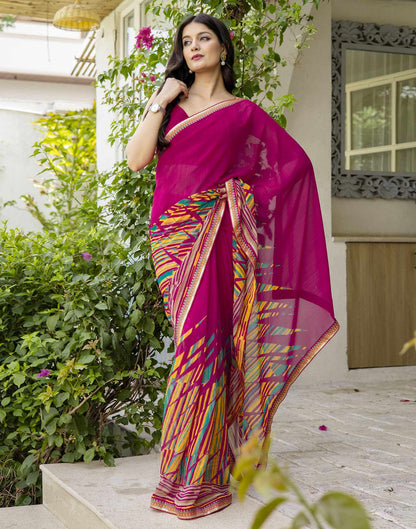 Rani Pink Georgette Printed Saree