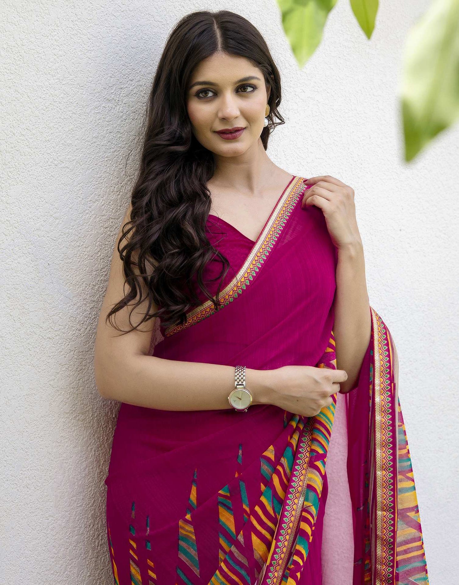 Rani Pink Georgette Printed Saree
