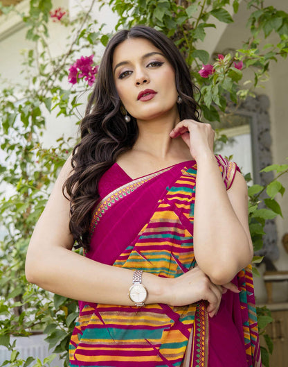 Rani Pink Georgette Printed Saree