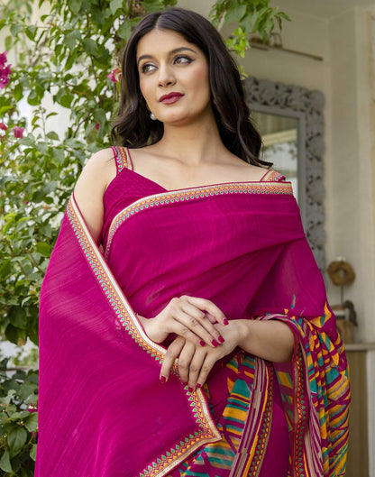 Rani Pink Georgette Printed Saree