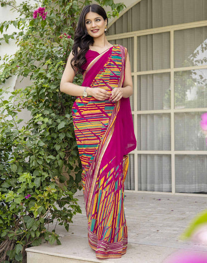 Rani Pink Georgette Printed Saree