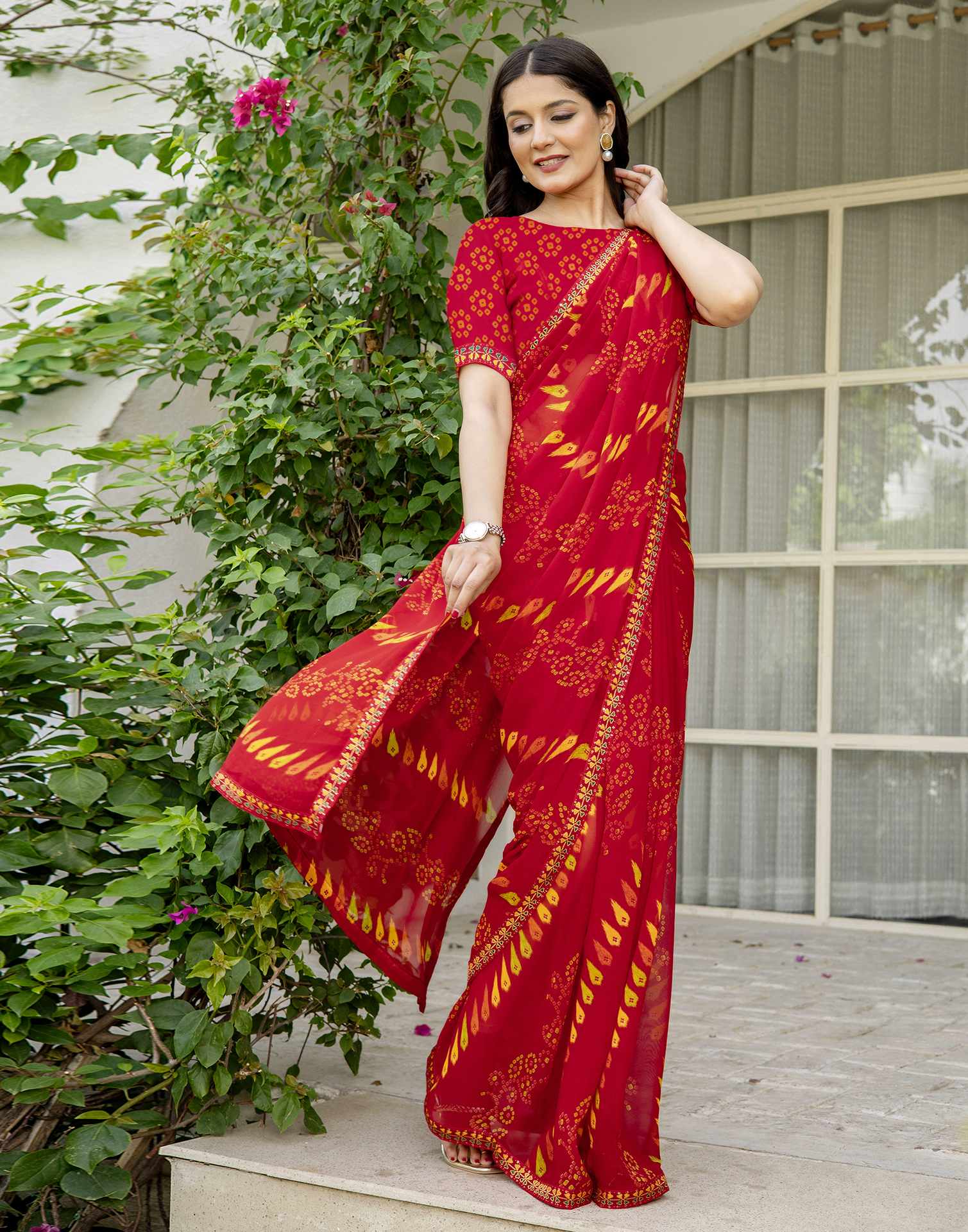 Red Georgette Printed Saree