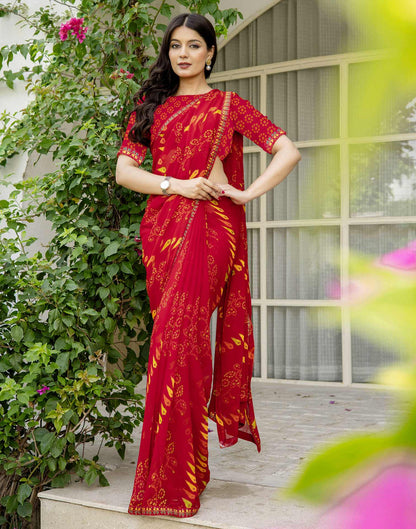 Red Georgette Printed Saree