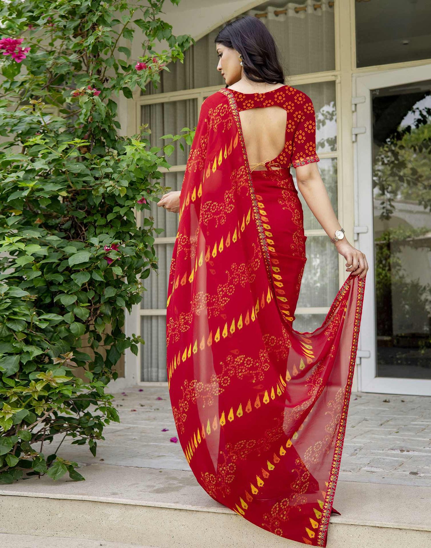 Red Georgette Printed Saree