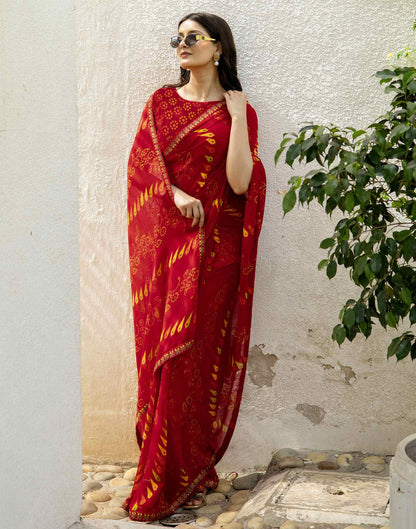 Red Georgette Printed Saree