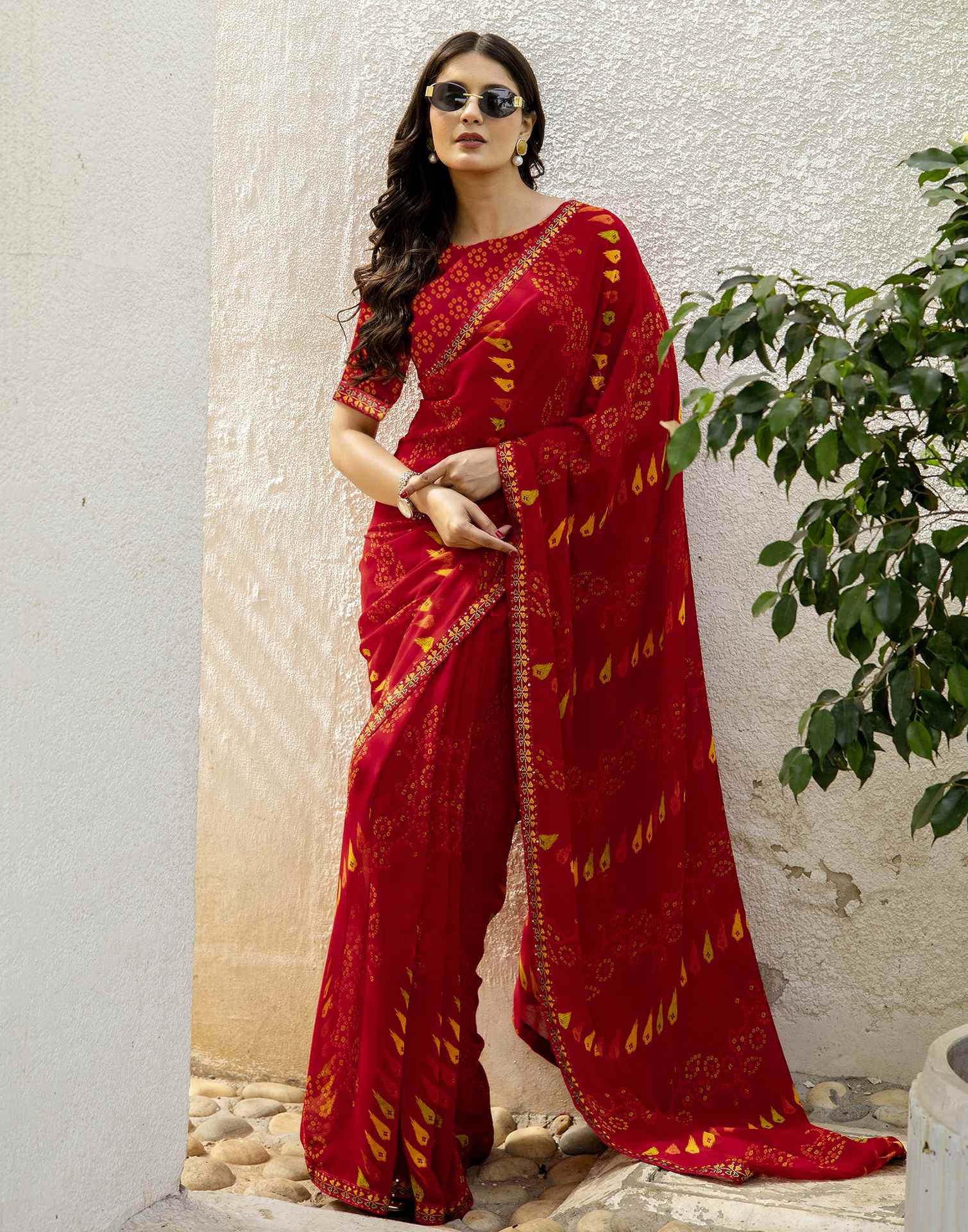 Red Georgette Printed Saree