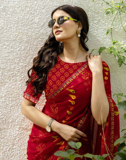 Red Georgette Printed Saree