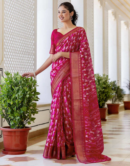 Rani Pink Cotton Blend Printed Saree