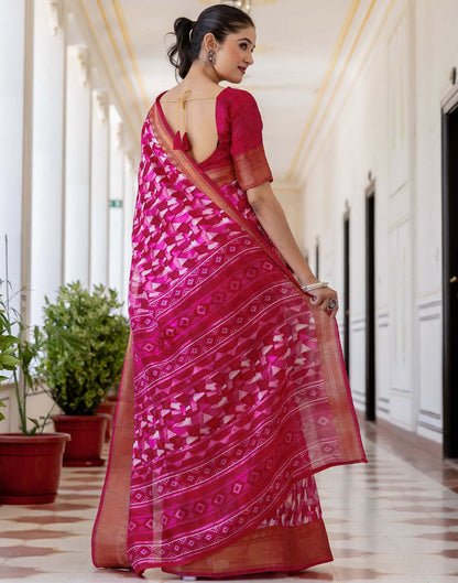 Rani Pink Cotton Blend Printed Saree