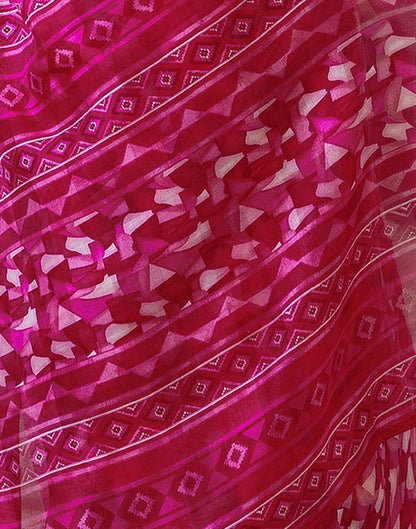 Rani Pink Cotton Blend Printed Saree