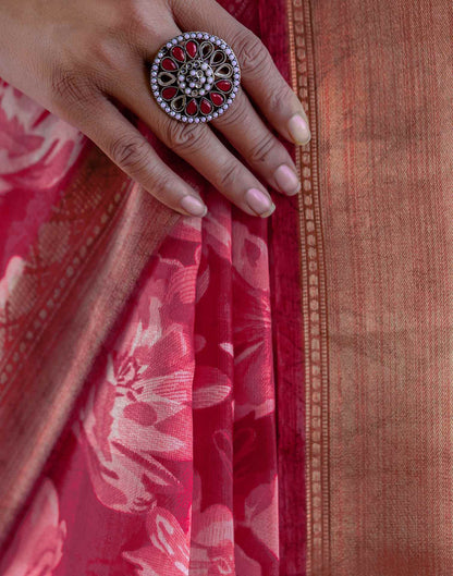 Rani Pink Cotton Blend Floral Printed Saree