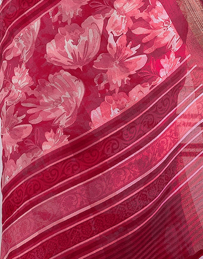 Rani Pink Cotton Blend Floral Printed Saree