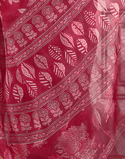 Rani Pink Cotton Blend Floral Printed Saree