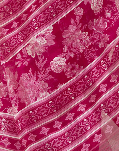 Rani Pink Cotton Blend Floral Printed Saree