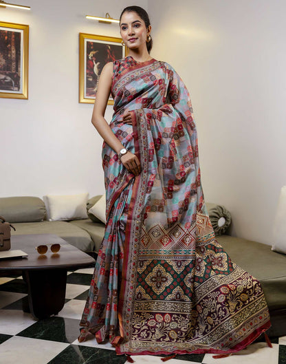 Multicoloured Dola Silk printed Saree