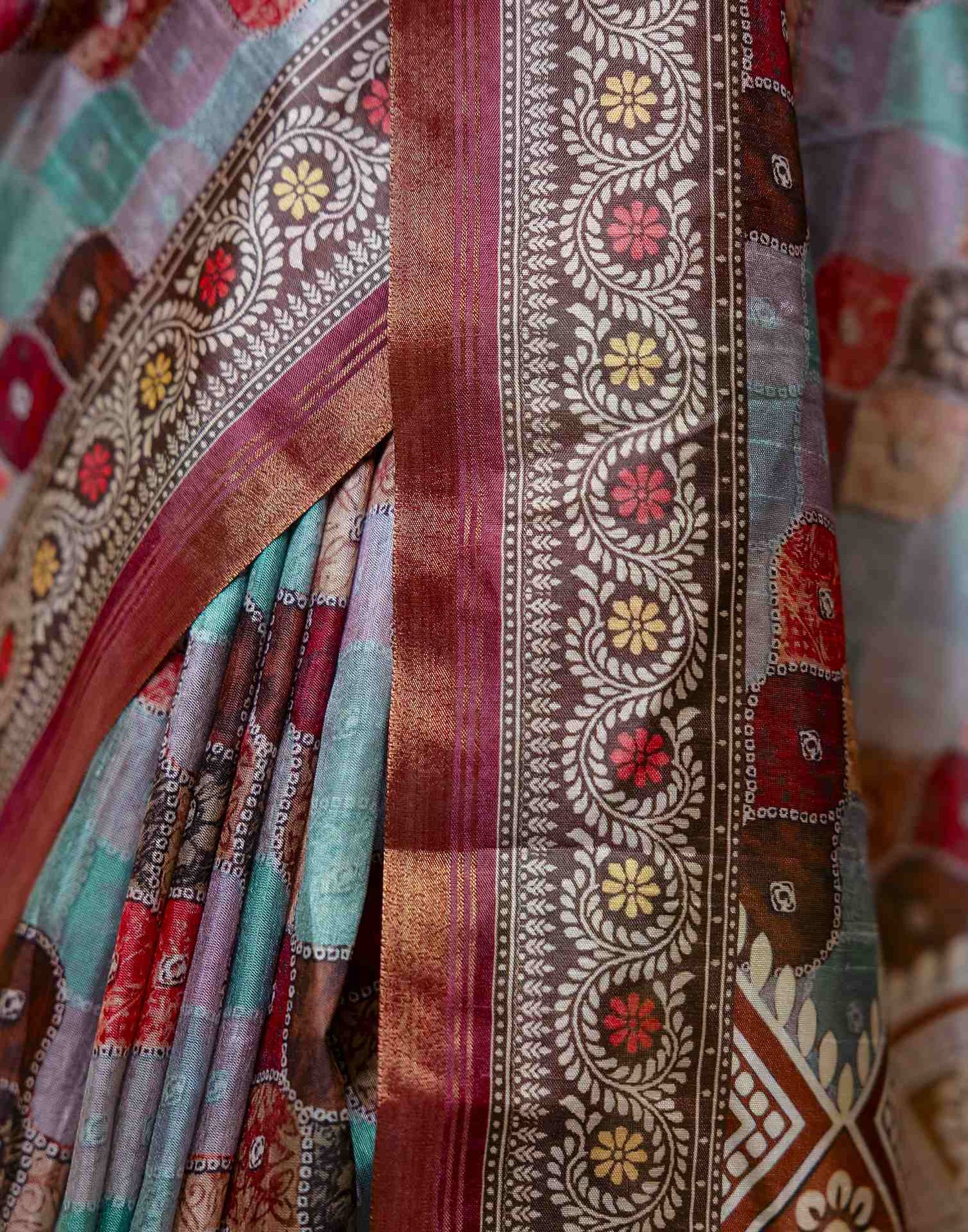 Multicoloured Dola Silk printed Saree