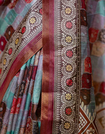 Multicoloured Dola Silk printed Saree