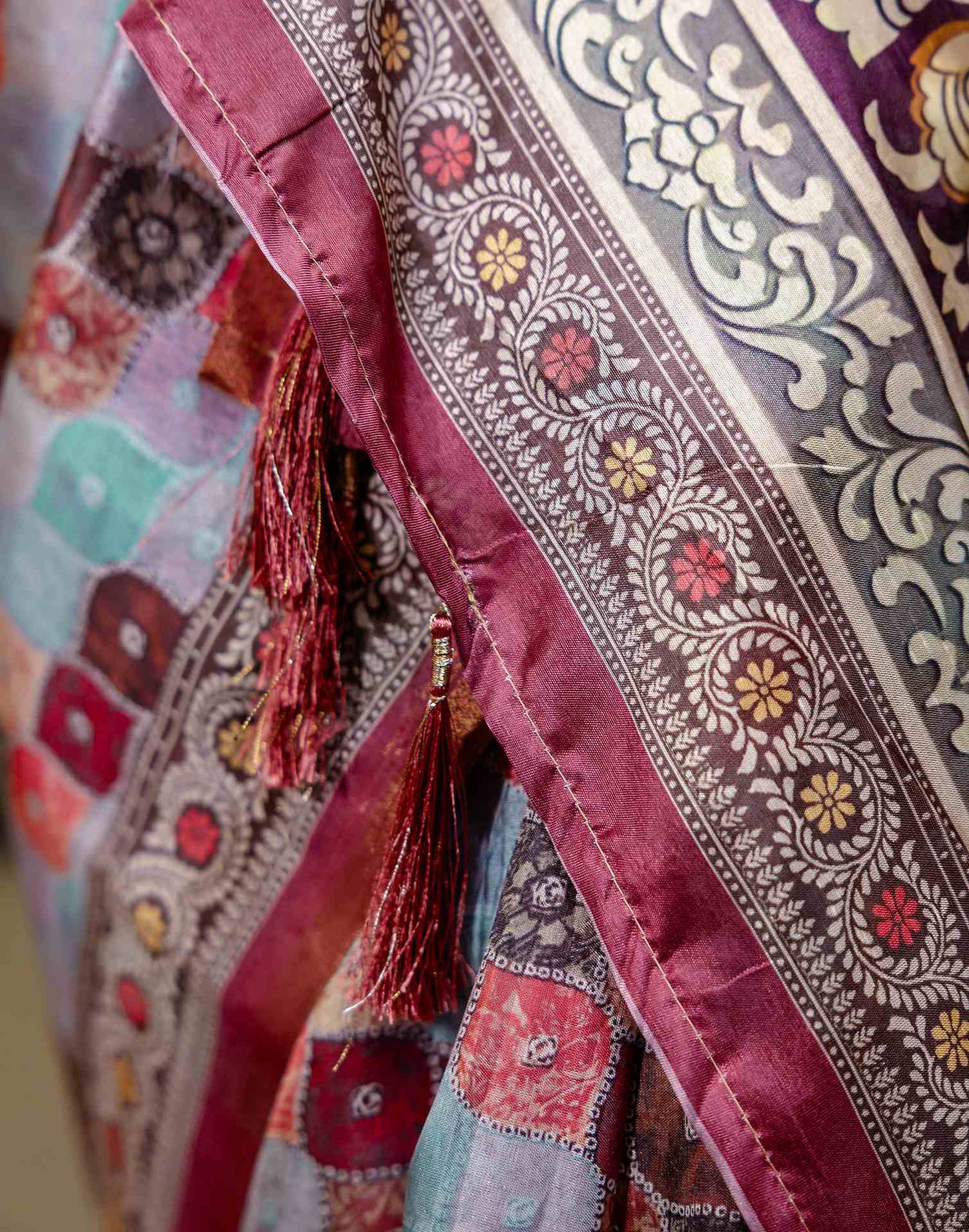 Multicoloured Dola Silk printed Saree