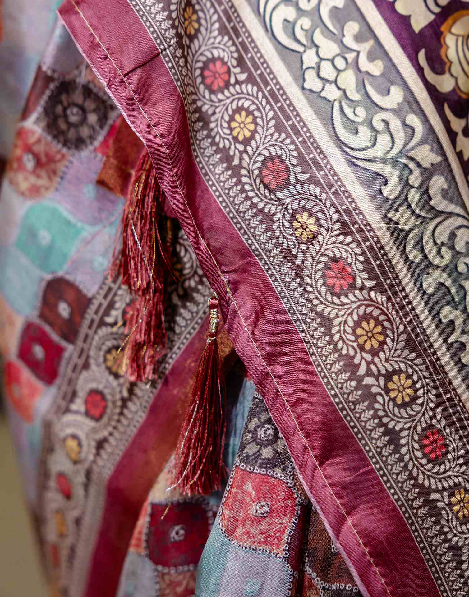 Multicoloured Dola Silk printed Saree