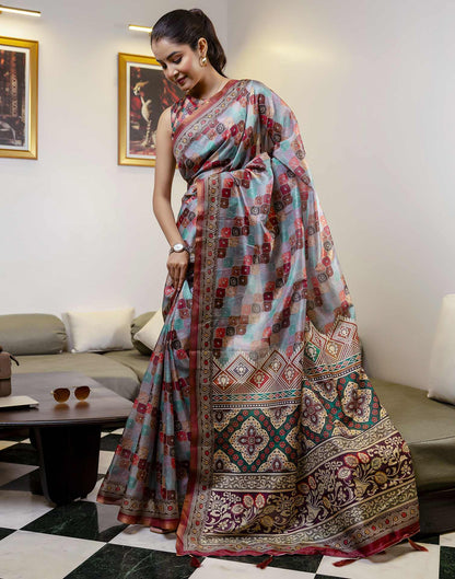 Multicoloured Dola Silk printed Saree
