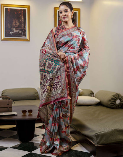 Multicoloured Dola Silk printed Saree