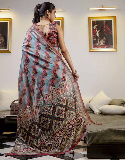 Multicoloured Dola Silk printed Saree
