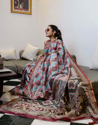 Multicoloured Dola Silk printed Saree