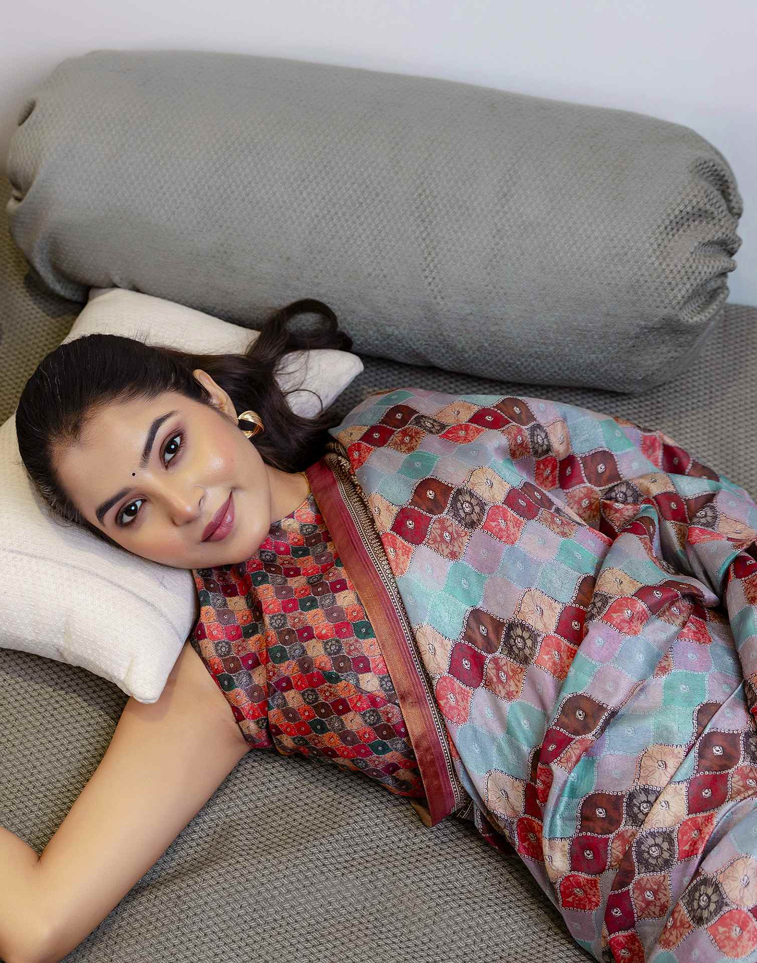 Multicoloured Dola Silk printed Saree