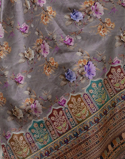 Grey Dola Silk Floral Printed Saree