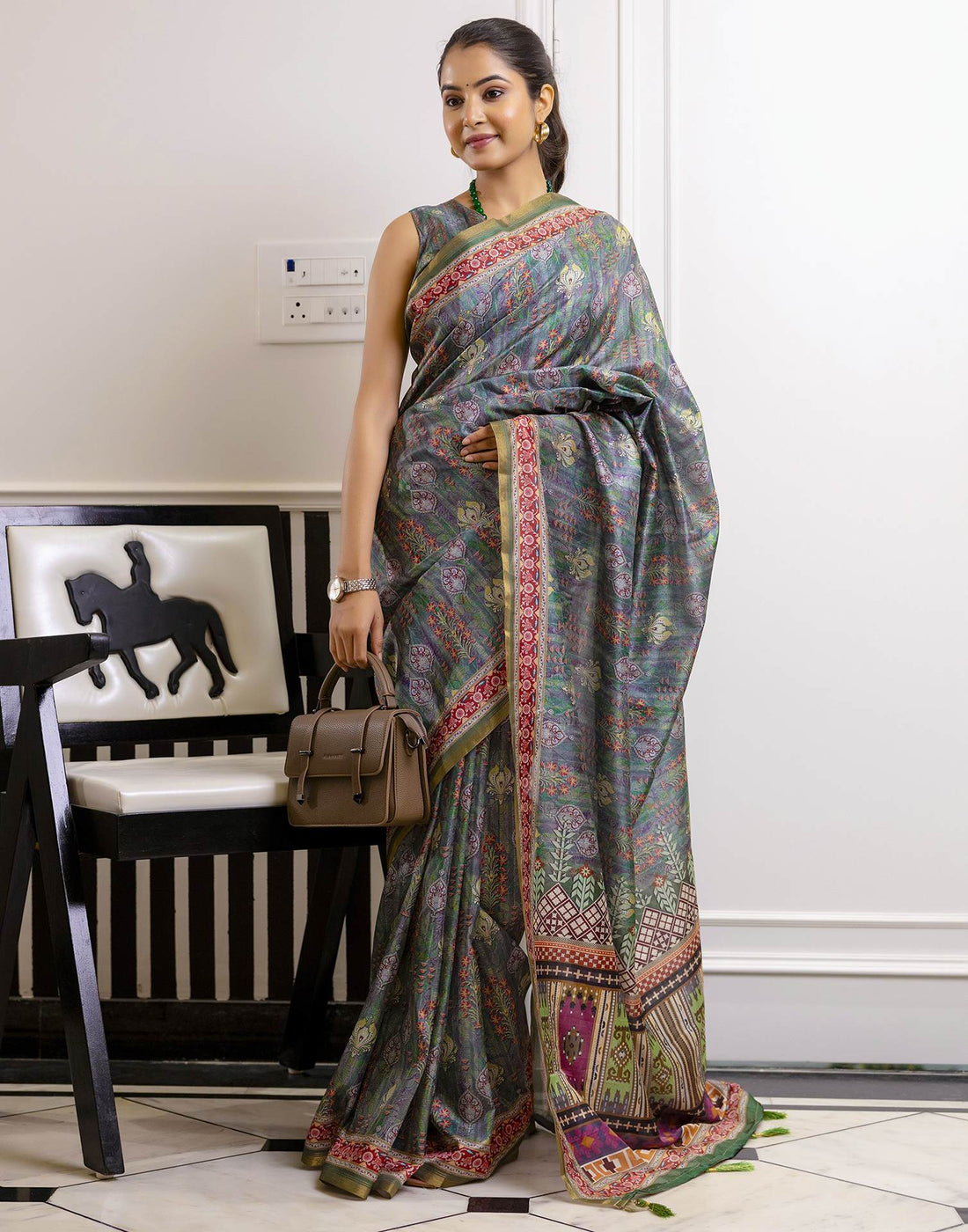 Green Dola Silk Floral Printed Saree