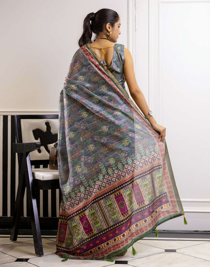 Green Dola Silk Floral Printed Saree