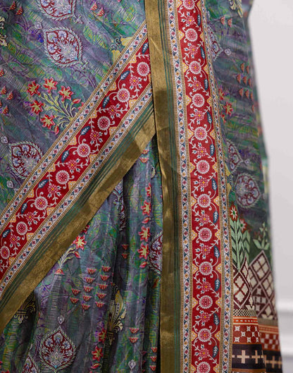 Green Dola Silk Floral Printed Saree