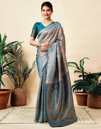 Dusty Blue Silk Woven Saree