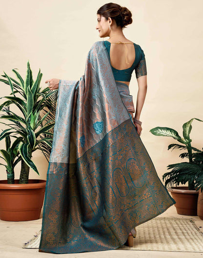 Dusty Blue Silk Woven Saree