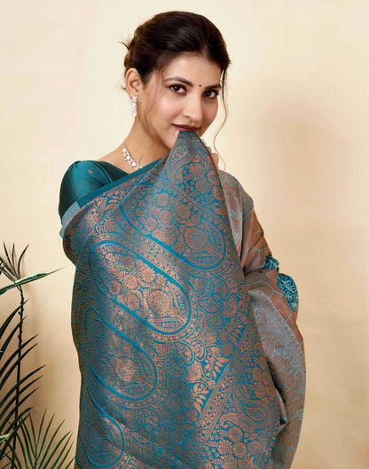 Dusty Blue Silk Woven Saree