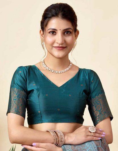 Dusty Blue Silk Woven Saree