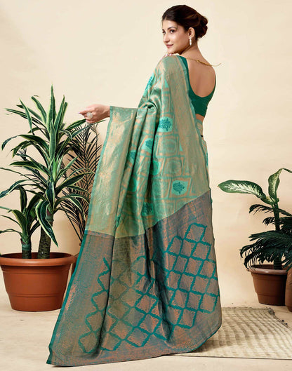 Teal Green Silk Woven Saree