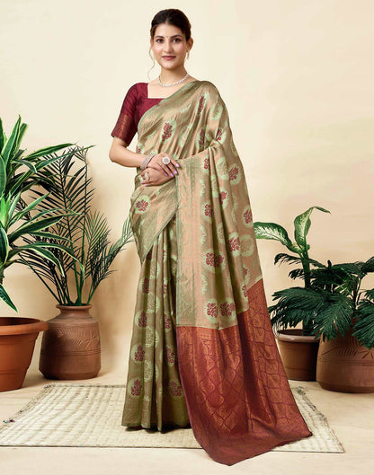 Pista Green Silk Woven Saree