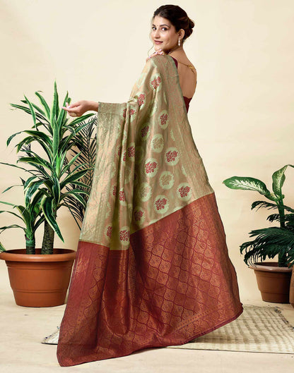 Pista Green Silk Woven Saree