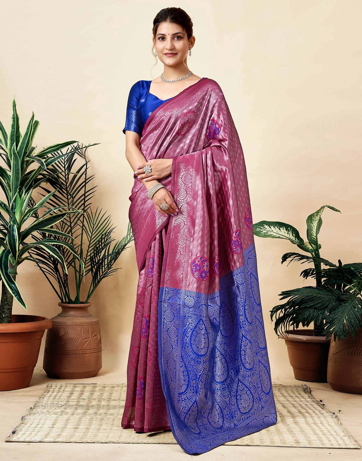 Rani Pink Silk Woven Saree