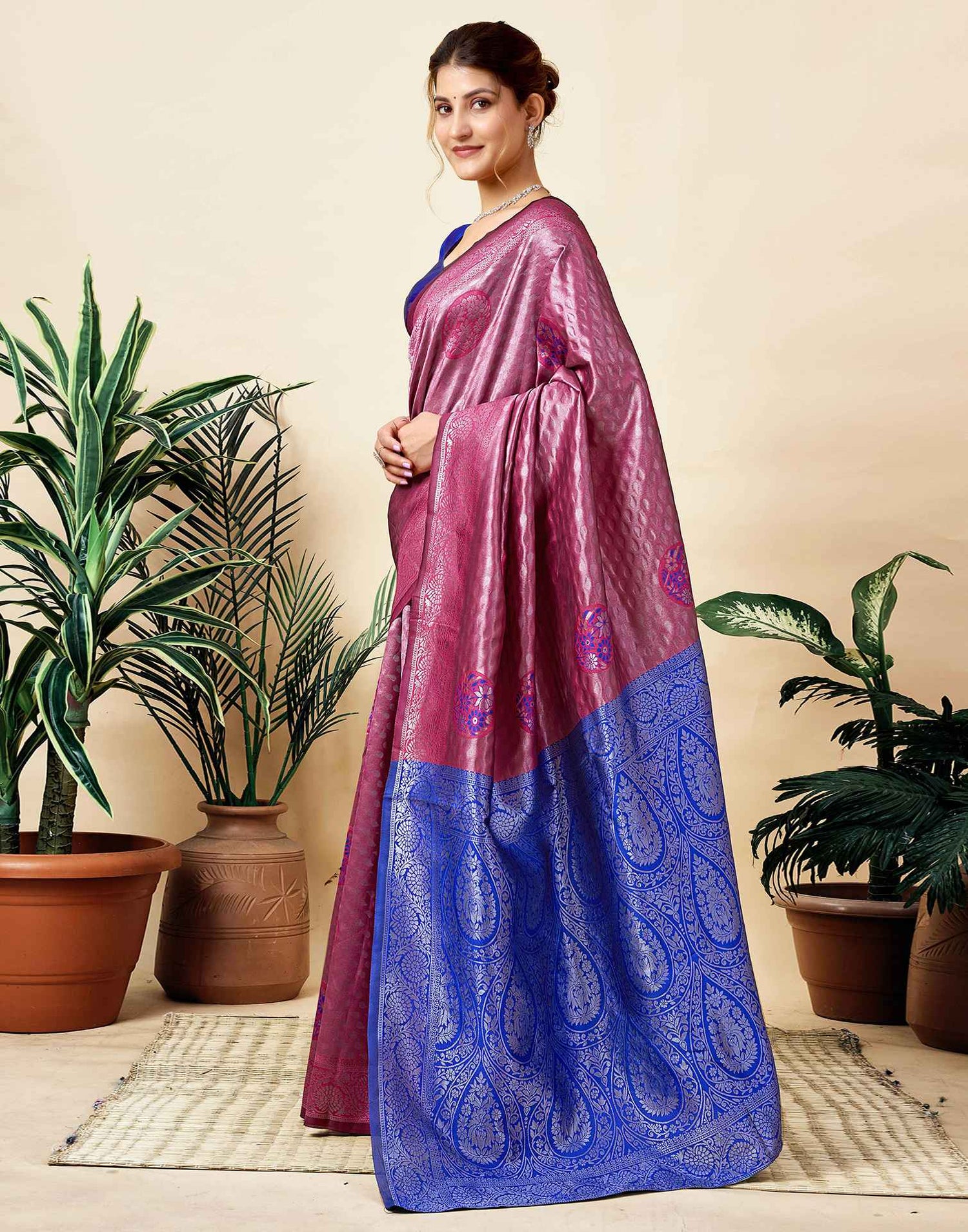 Rani Pink Silk Woven Saree