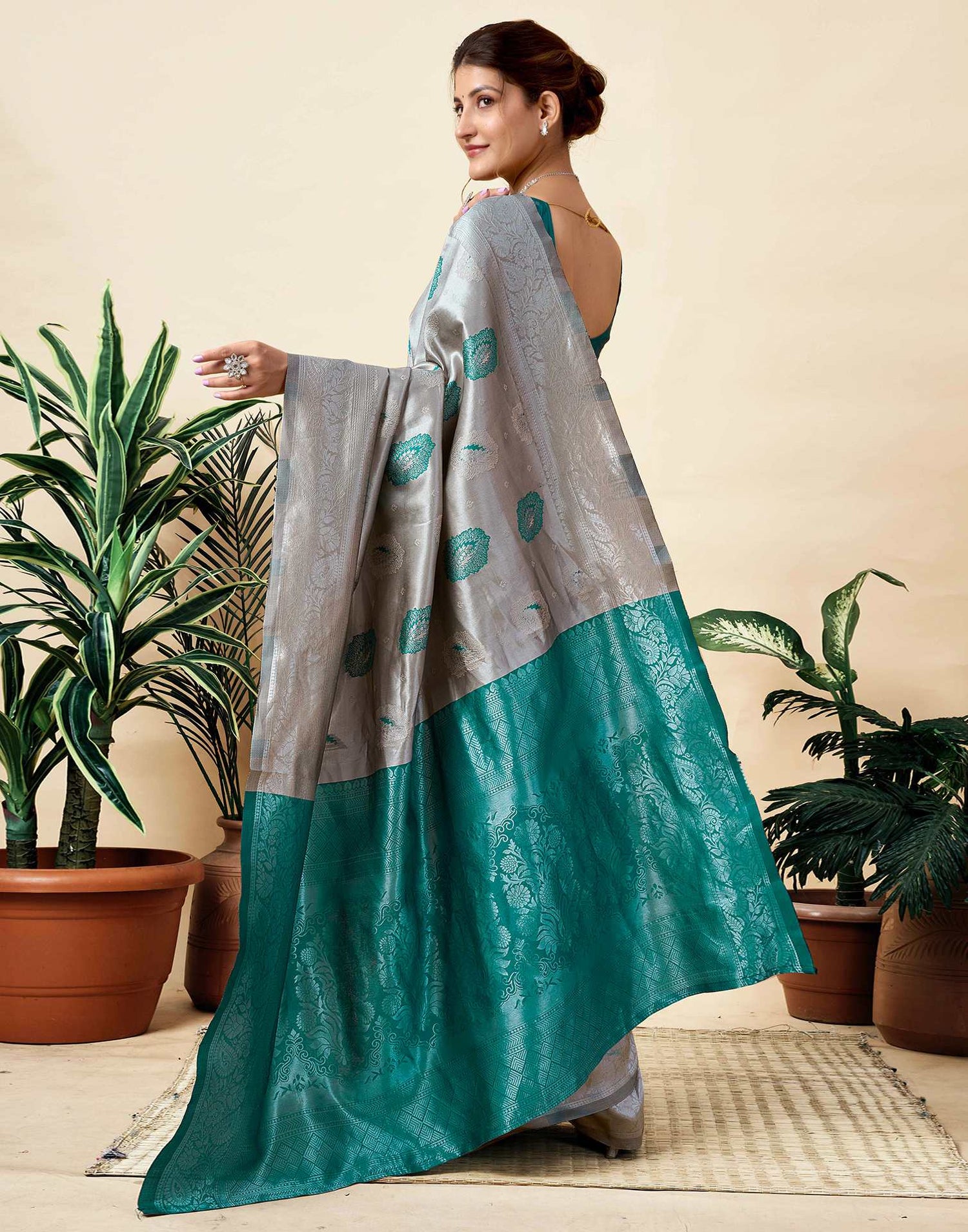 Grey Silk Woven Saree